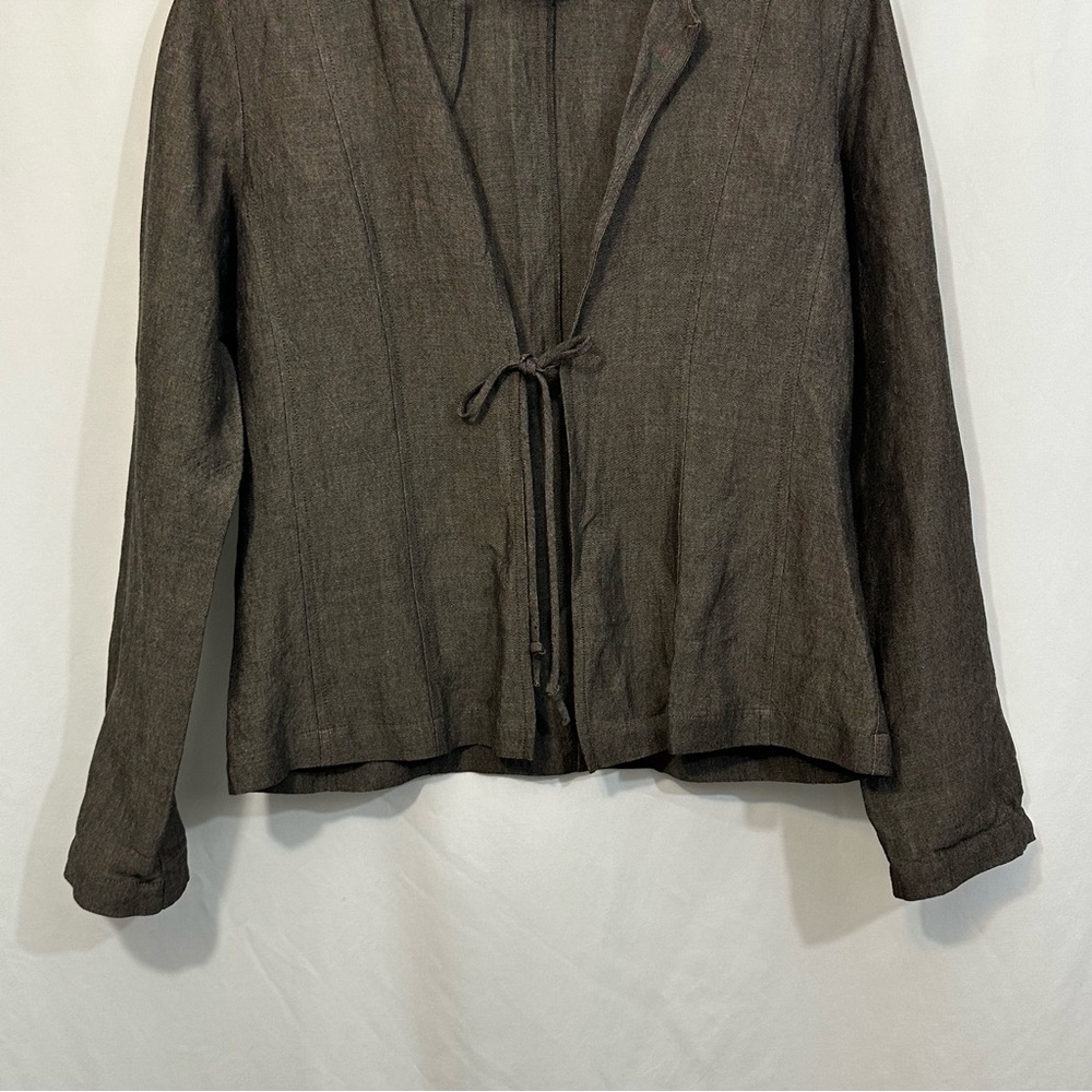 Eileen Fisher Long Sleeve Linen Lagenlook Tie Front Cardigan - Picture 3 of 8